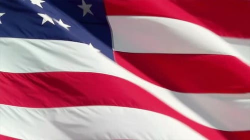American Flag Waving Close Up in Daylight
