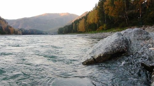Stone Is On the Coast Of A Katun River In Altay