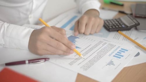 Close Up Business Report Analysis in Office