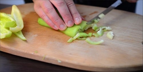 Green Pepper Sliced on Cutting Board for Cooking