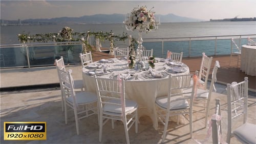 Elegant Wedding Reception Tables by the Sea
