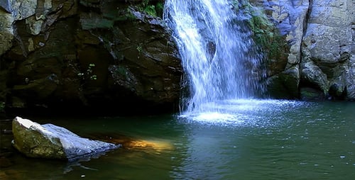Waterfall Cascading into Pool, Natural Landscape