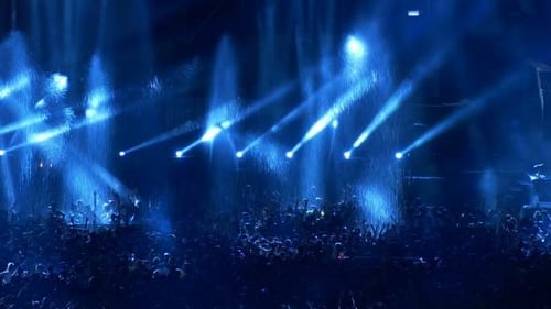 Energetic Crowd at Concert with Dazzling Lights