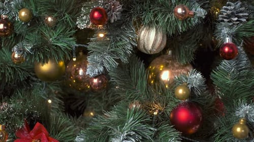 Decorated Christmas Tree with Lights and Baubles