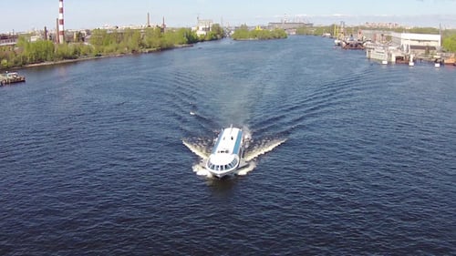 Aerial View to High-Speed Hydrofoil Boat