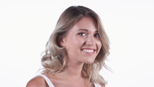 Beautiful Woman with Blonde Hair Smiling