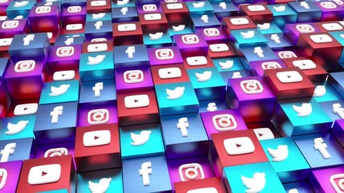 Dynamic 3D Social Media Icons Cubes Looping Background