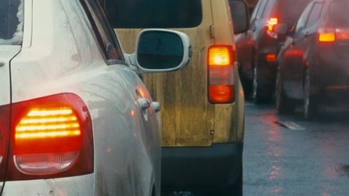 Bumper-to-bumper Traffic On Dull Day