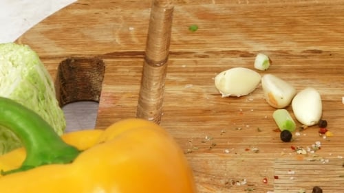 Preparing Fresh Vegetables and Lemon on Wooden Board