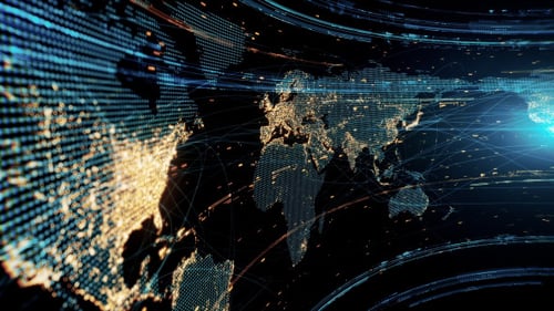 Futuristic Global Digital Network Data World Map Background