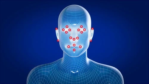 Futuristic Human Face Wireframe with Tracking Points