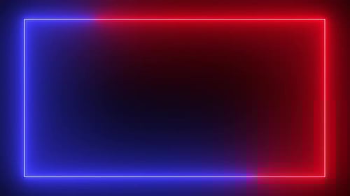 Vídeo em loop contínuo de linha de quadro retangular com efeito de néon vermelho e azul