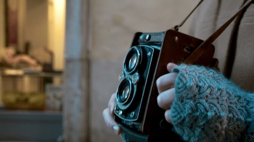 Fazendo foto ou vídeo com câmera retrô