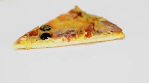 Single Slice of Pizza with Meat and Olives