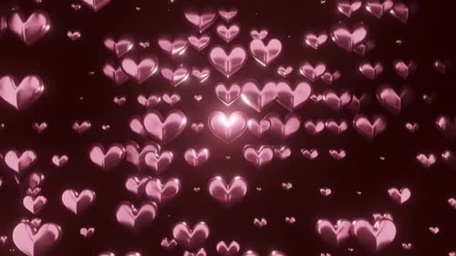 Shiny Pink Metallic Hearts Floating Looping Background