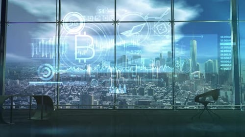Infographics About Bitcoin Stock Quotes On The Office Background 4K
