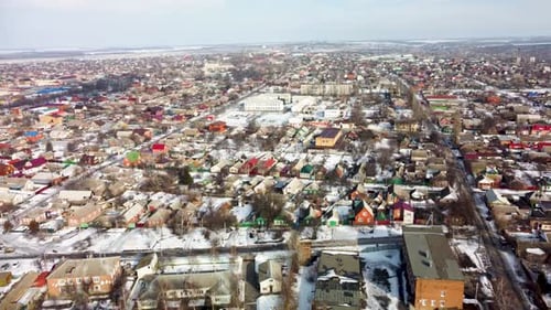 View of a Small Snowcovered Town From the Air