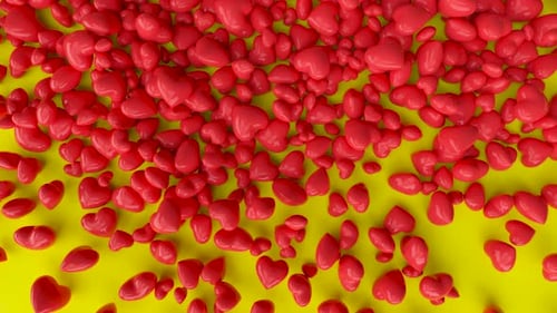 Animated Red Hearts Falling on Bright Yellow Background
