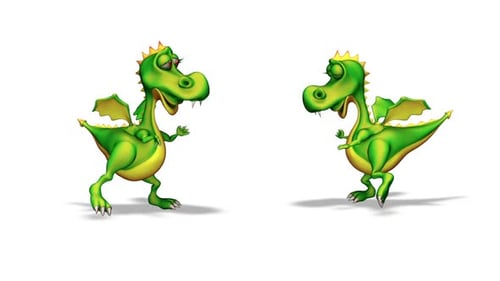 Cute Green Cartoon Dragons Dancing Seamless Loop