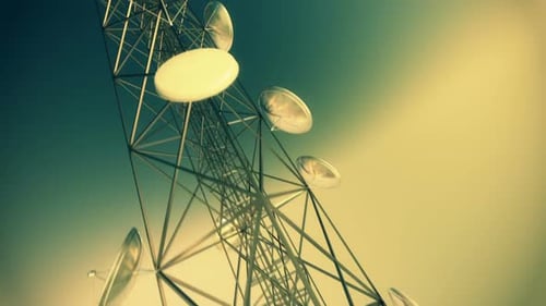 Endless animation of communication tower with uprising camera. Loopable. HD