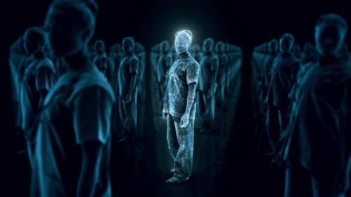 Glowing Digital People in Medical Attire Standing Out