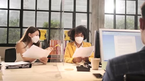 Business working with a new normal, covid-19 protection office workplace.