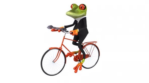Animated Frog in Business Suit Rides Bicycle Holding Wrench