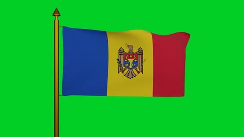 Moldova National Flag Waving Loop Green Screen