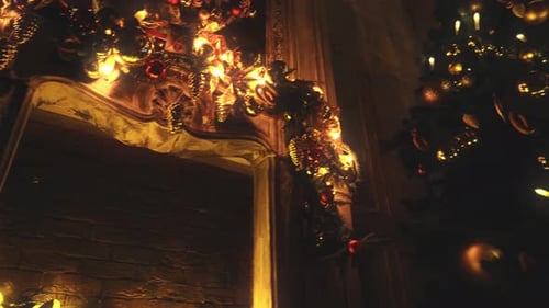 Festive Christmas Tree and Fireplace Decorations