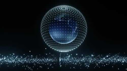 HD Artistic infographics binary numbers tunnel and Earth globe rotation. Technology Network