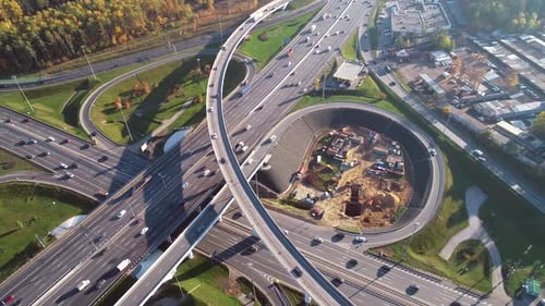 Freeway Intersection Traffic Trails in Moscow.