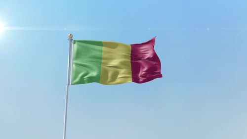 Mali Flag Waving with Realistic Fabric Texture Against Blue Sky