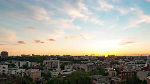 Dawn Time Lapse of the Sun Over Buildings of Kharkov City