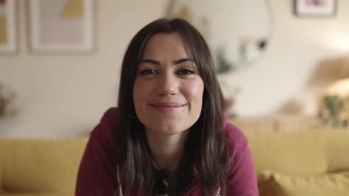 Smiling Brunette Woman Portrait in Home Setting