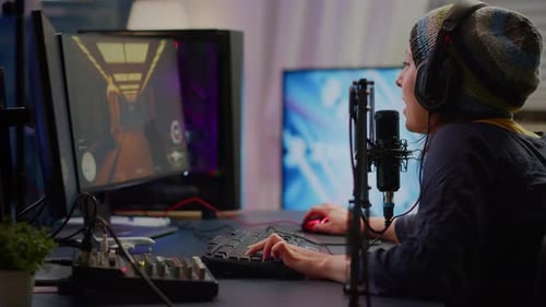 Woman Playing Video Game and Live Streaming