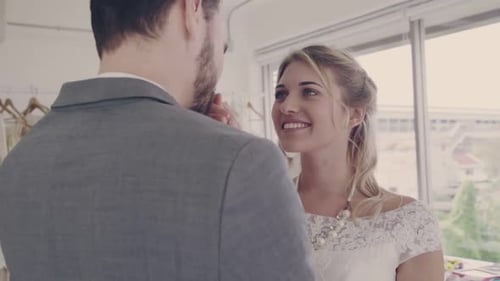 Romantic Couple Smiling, Holding Hands