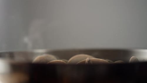 Fresh Spaghetti with Clams Cooking in a Pan