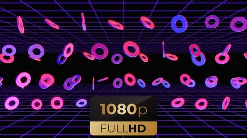 Retro Neon Rings Grid Tunnel Loop Background