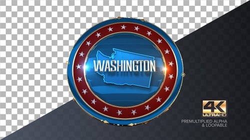 Animated 3D Patriotic Badge with US Flag and Washington Map
