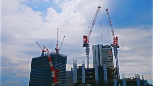 Time lapse architecture crane under construction of building