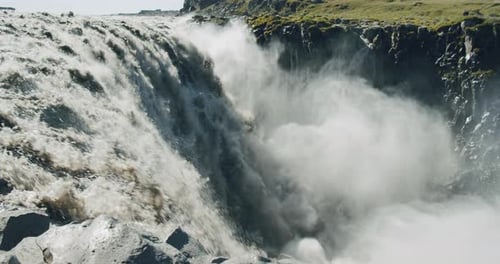 Close Up of Impressive Powerful Dettifoss Waterfall Iceland Europe