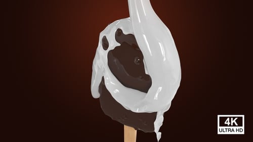 Chocolate Ice Cream Bar With Pouring Milk 4K