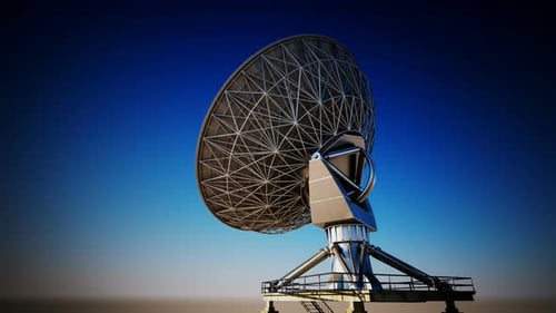 Giant Satellite Dish Rotating, Tracking Signals in Space