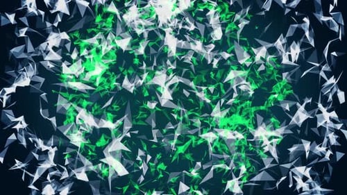 Green sphere of small triangles rotating and glowing, seamless loop