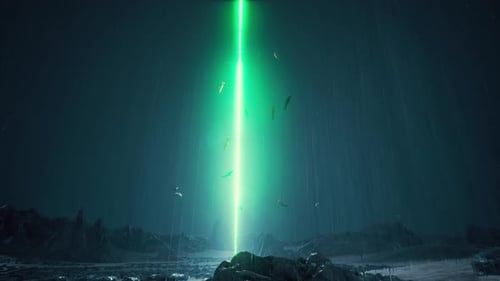 Rain Night Scifi Landscape Alien Planet Neon Laser School of Fish