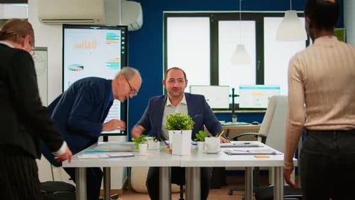 Business Team Meeting in Bright Modern Office