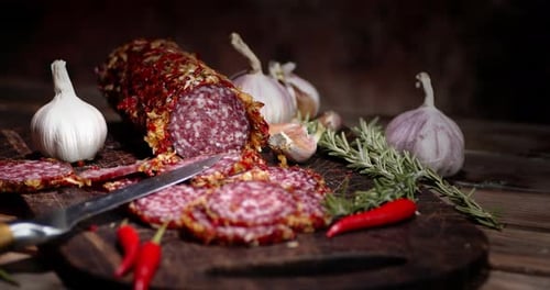 Sliced Cured Sausage With Garlic and Herbs