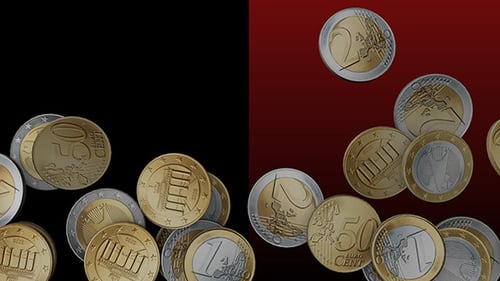 Falling Euro Coins Filling Frame with Alpha Channel