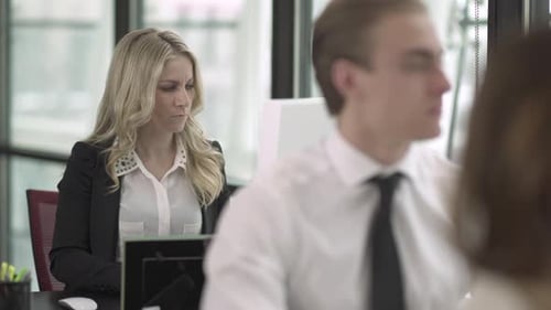 A Blonde Caucasian Woman Works In A Attractive Modern Office (1 Of 2)