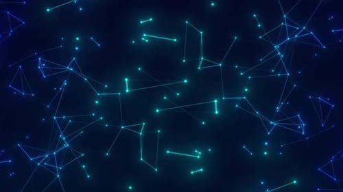 Digital Glowing Blue Plexus Line Flying On Gradient Red And Blue Light Background. Connection Plexus